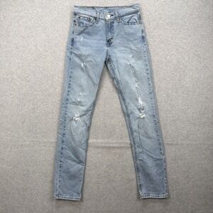 Levis Jeans Mens 29x34 Light Blue Denim Pants 511 Slim Flex Distressed Ripped